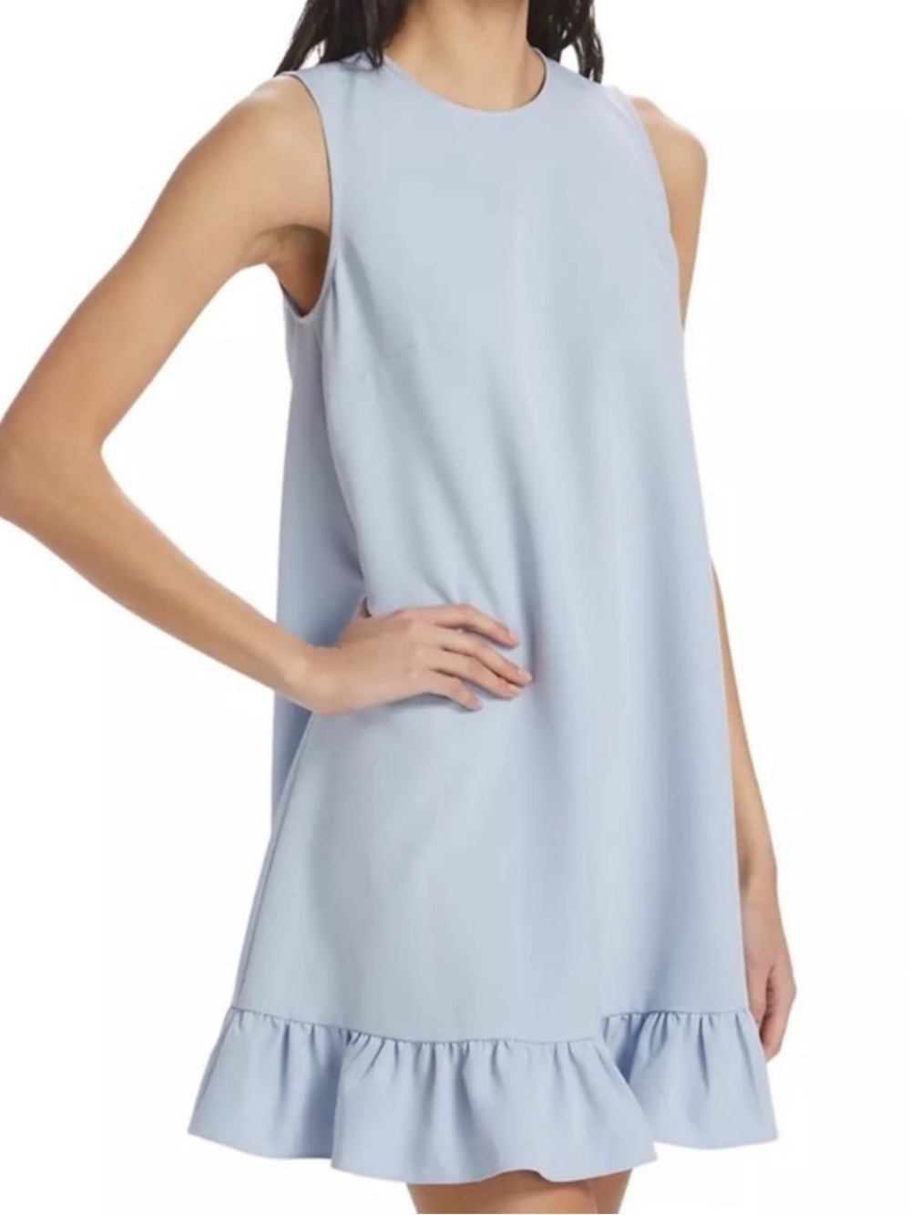 Sleeveless Light Blue Ruffle-Hem Mini Dress